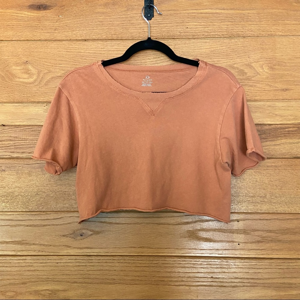 Offline Aerie orange rust colored raw hem crop top